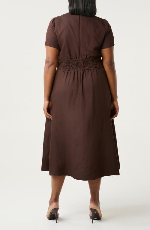 Estelle Akira Linen Blend Fit & Flare Midi Dress In Brown