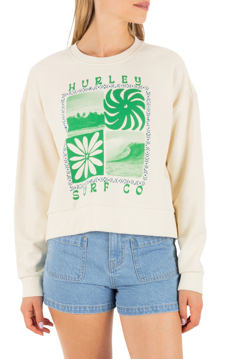 Hurley Cycles of the Earth Boxy Crewneck Sweatshirt, Main, color, Off White