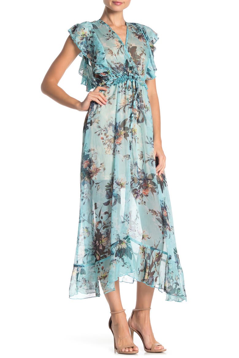 Ruffle Floral Midi Dress, Main, color, MULTYBLUE