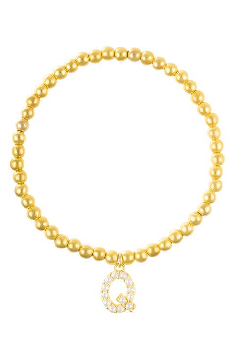 Faux Pearl Initial Charm Beaded Bracelet