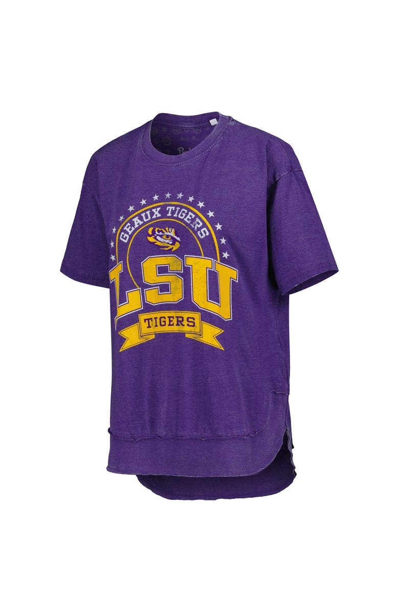 PRESSBOX Women's Pressbox Heather Purple LSU Tigers Vintage Wash Poncho Captain T-Shirt, Alternate, color, 