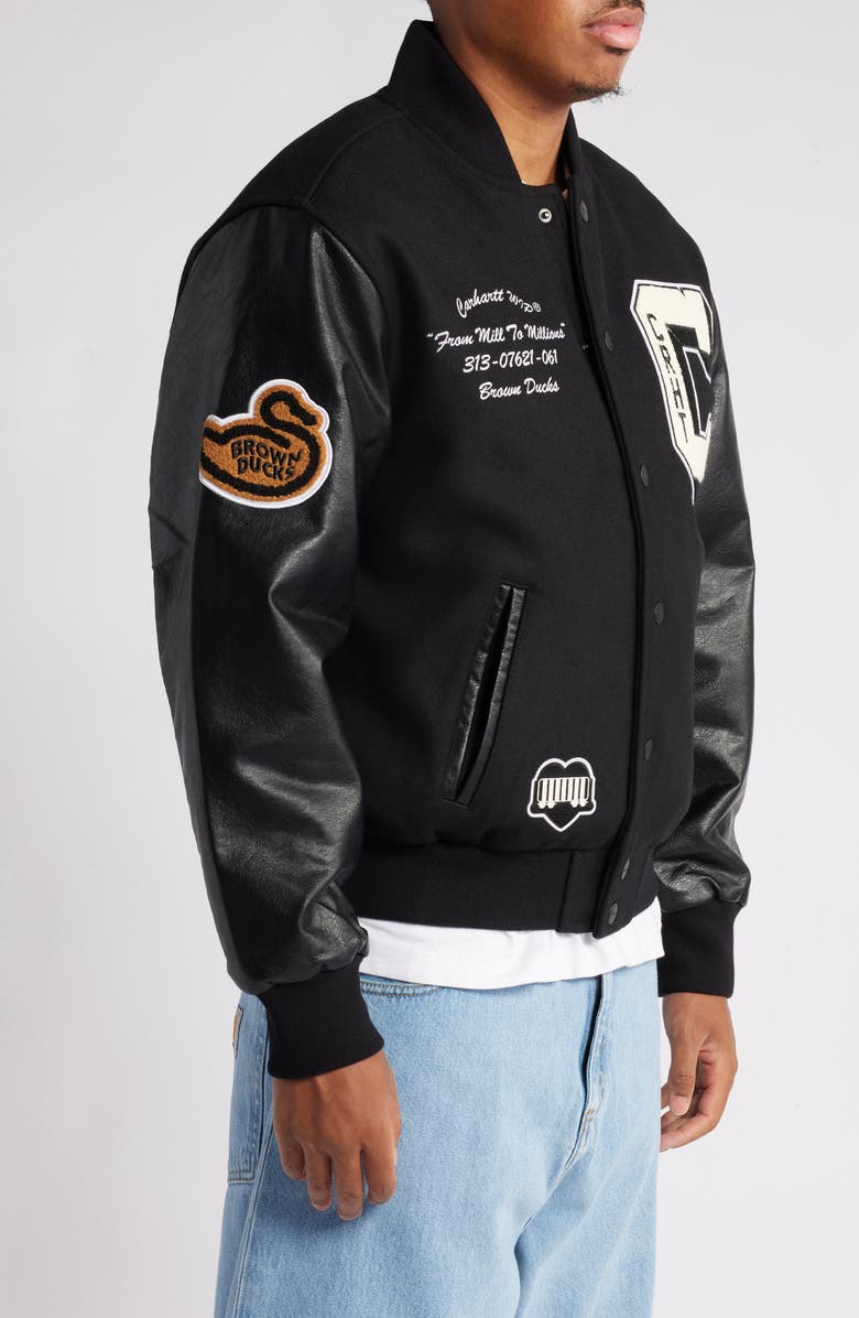 Carhartt Work In Progress Brown Ducks Mixed Media Bomber Jacket, Alternate, color,