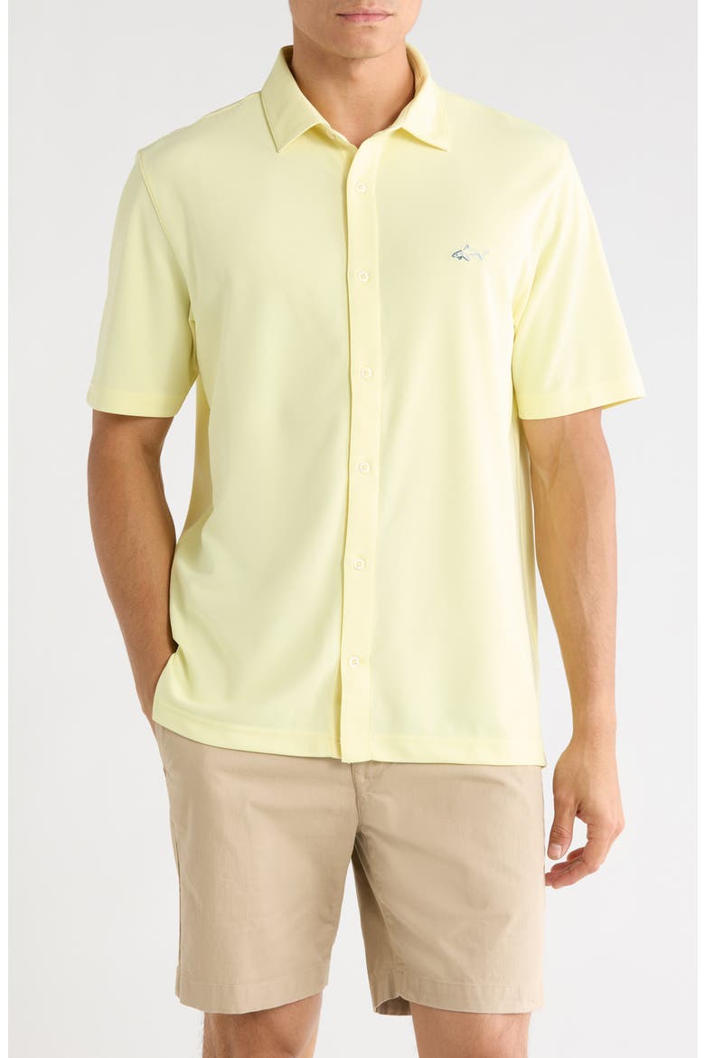 Stretch Piqué Button Front Shirt, Main, color, WAX YELLOW