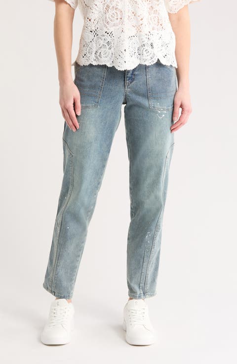 High Waist Utility Tapered Straight Leg Jeans (Light Blue Artisinal)
