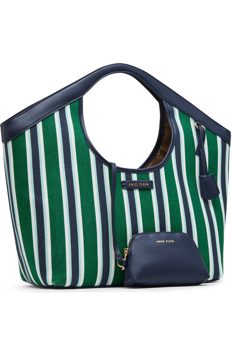 Anne Klein Stripe Large Tote Bag with Pouch, Alternate, color, Navy