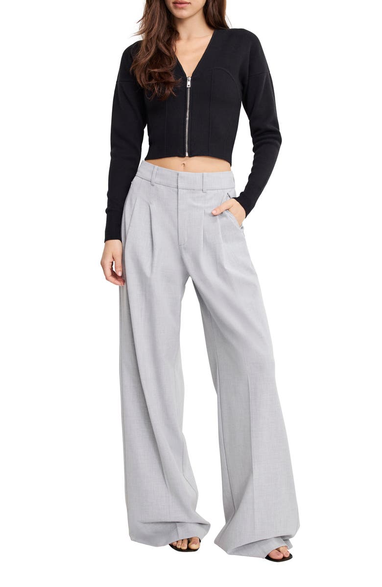 Good American Essential Wide Leg Suiting Pants, Alternate, color, Crosshatch Grey