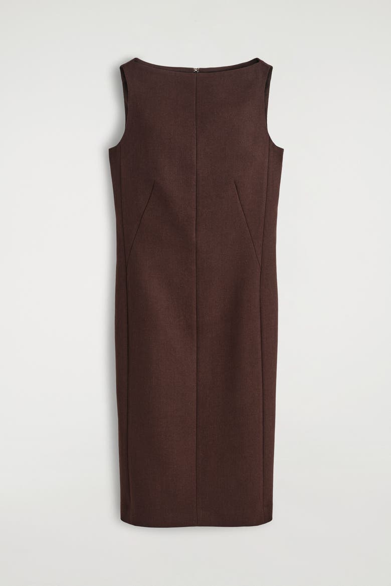 Tailored Wool Midi Dress, Alternate, color, BROWN