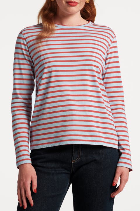Long Sleeve Striped Tee Shirt Stripe 100% Pima Cotton