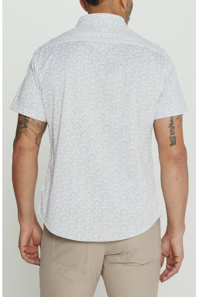 The Wes Abstract Leaf Print Short Sleeve Stretch Button-Up Shirt, Alternate, color, BLUE