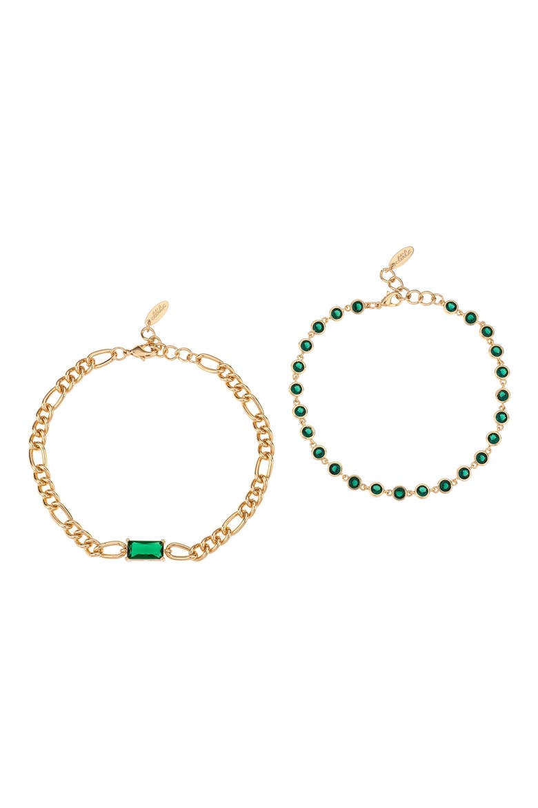 Set of 2 Chain & Cubic Zirconia Anklets, Main, color, GREEN