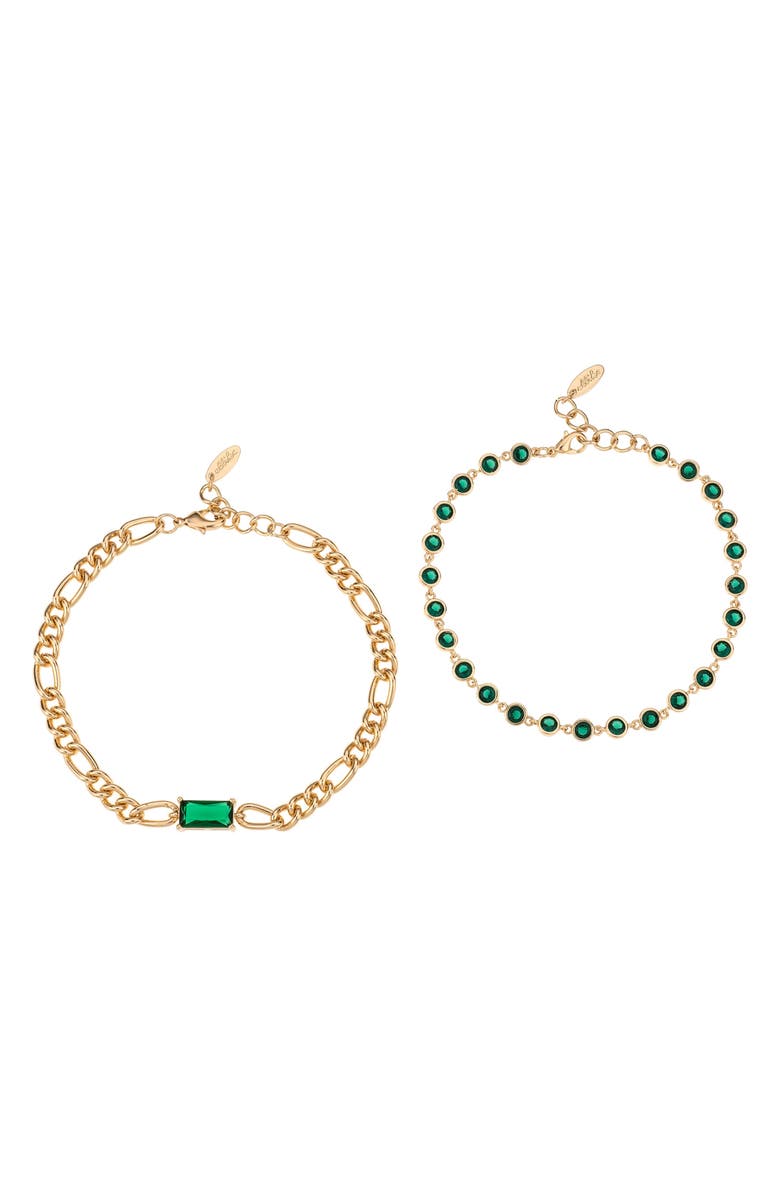 Ettika Set of 2 Chain & Cubic Zirconia Anklets, Main, color, Green