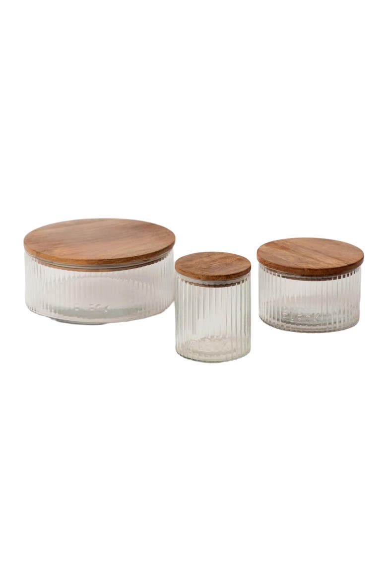 Fluted Glass Storage Jars Set of 3, Main, color, Clear
