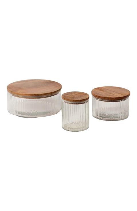 Fluted Glass Storage Jars Set of 3