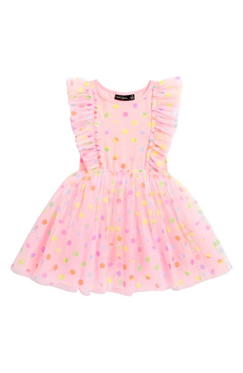 Rock Your Baby Kids' Polka Dot Ruffle Tulle Party Dress, Main, color, Pink