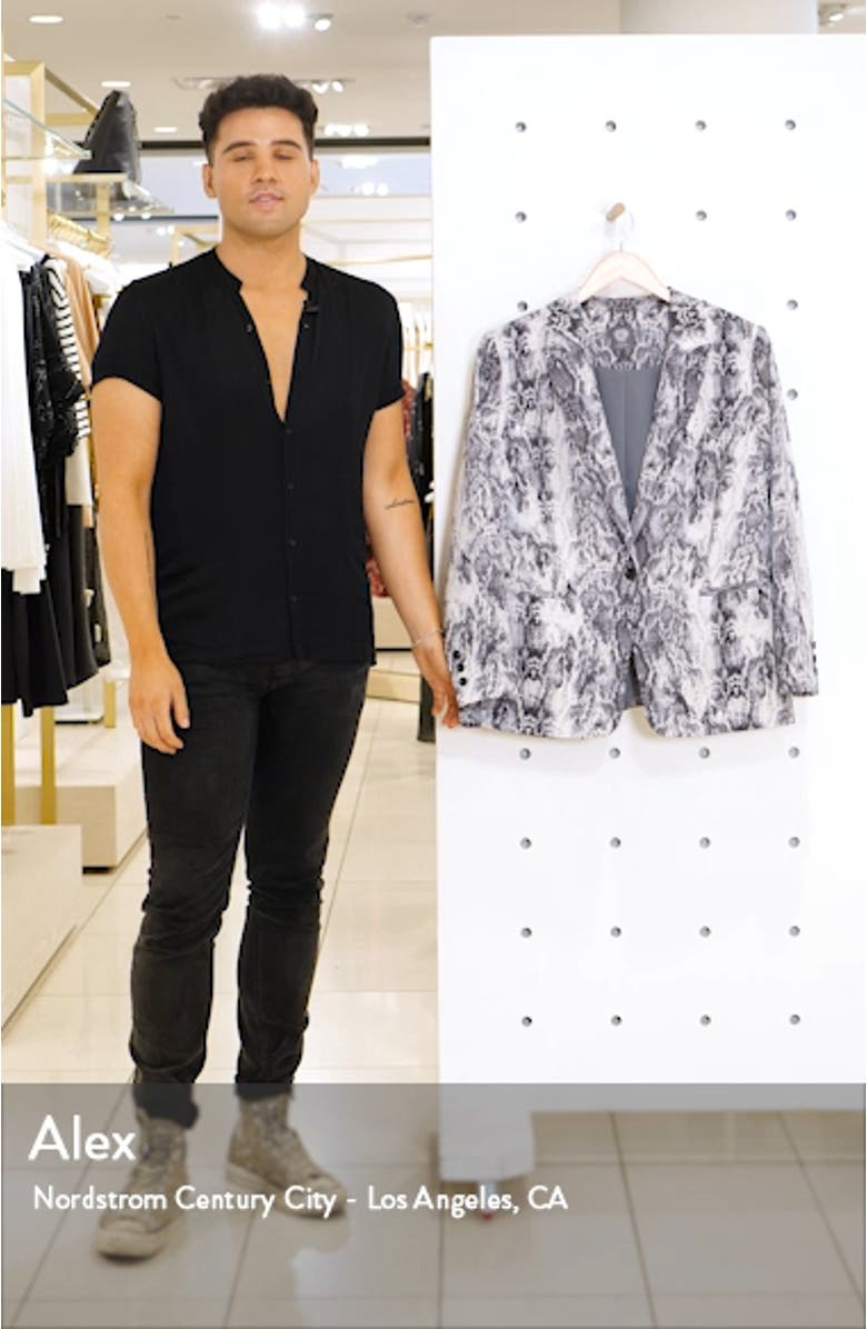 Demure Snake Print Notch Collar Jacket, sales video thumbnail