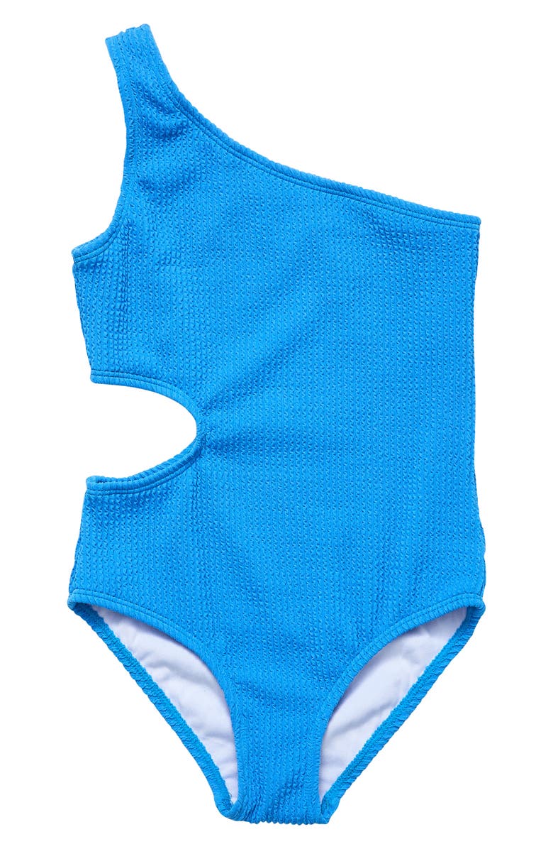 Snapper Rock Kids' Marine Blue One-Shoulder One-Piece Swimsuit, Main, color,
