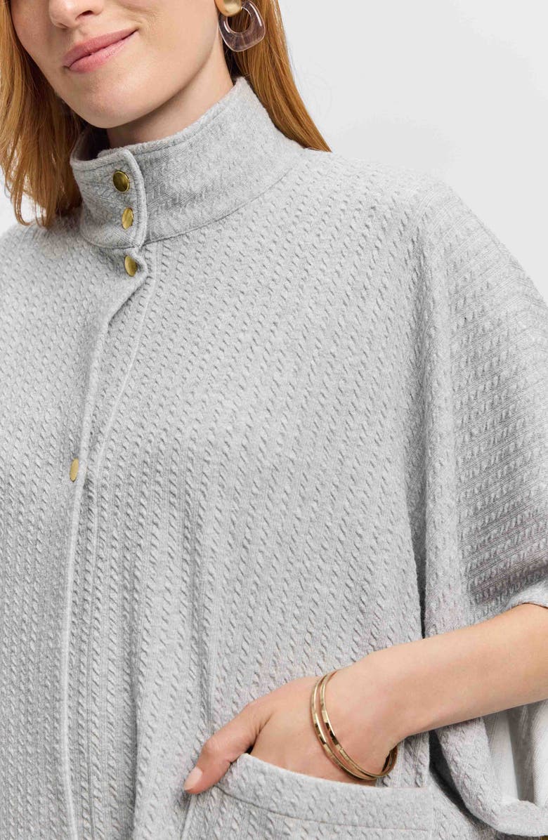 Foxcroft Aspyn Cable Stitch Snap Front Knit Cape, Alternate, color, Charcoal Heather