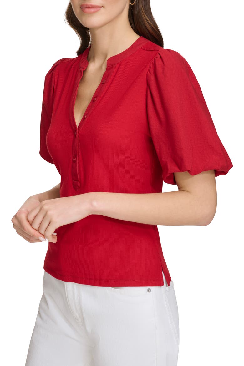 Rib Crinkle Sleeve Henley Top, Alternate, color, SANGRIA