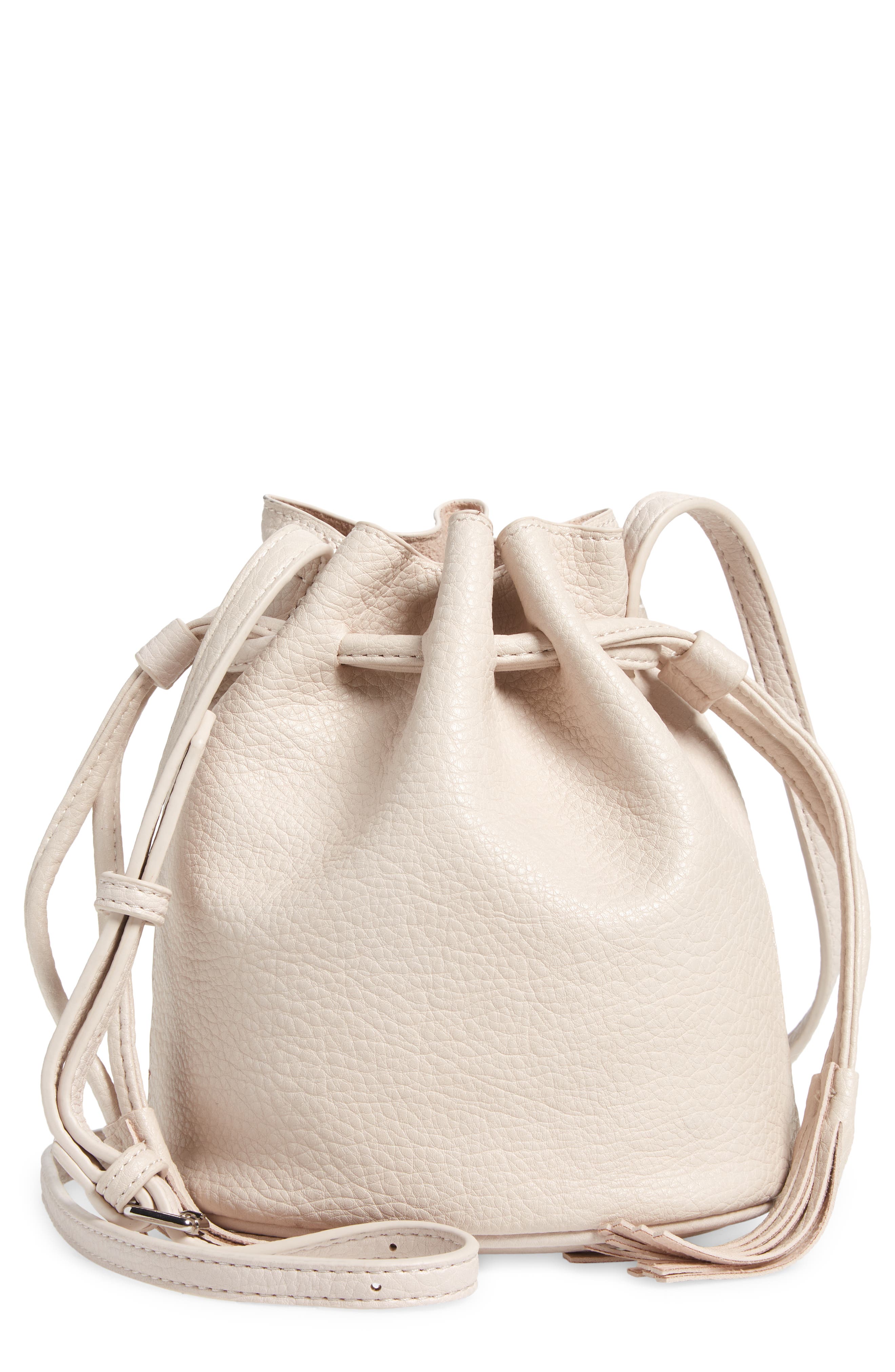 Faux Leather Bucket Bag, Main, color, BONE
