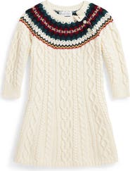 Ralph Lauren Kids' Fair Isle Cable Knit Cotton Sweater Dress
