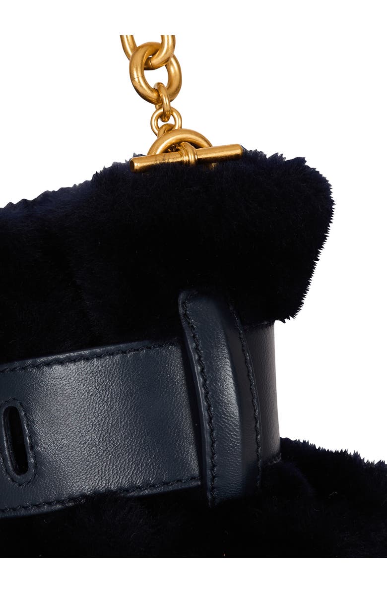 Balmain Mini Anthem Genuine Shearling Shoulder Bag, Alternate, color, Raven