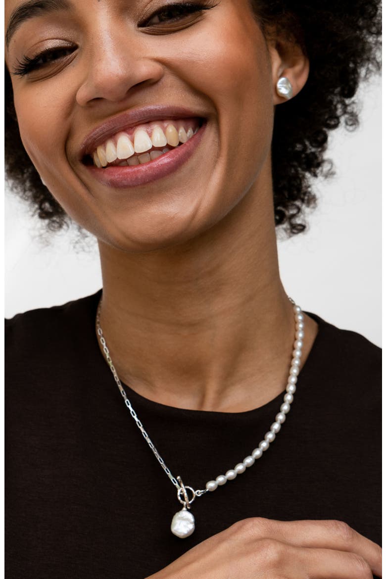 Timeless Keshi Pearl Drop Chain Necklace, Alternate, color, Sterling Silver