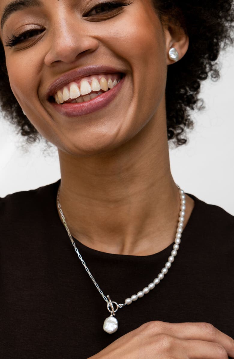 Dower & Hall Timeless Keshi Pearl Drop Chain Necklace, Alternate, color, Sterling Silver