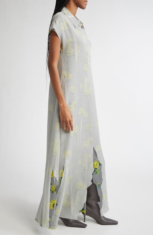 Acne Studios Layered Chiffon And Floral-print Crepe Maxi Dress In Gray