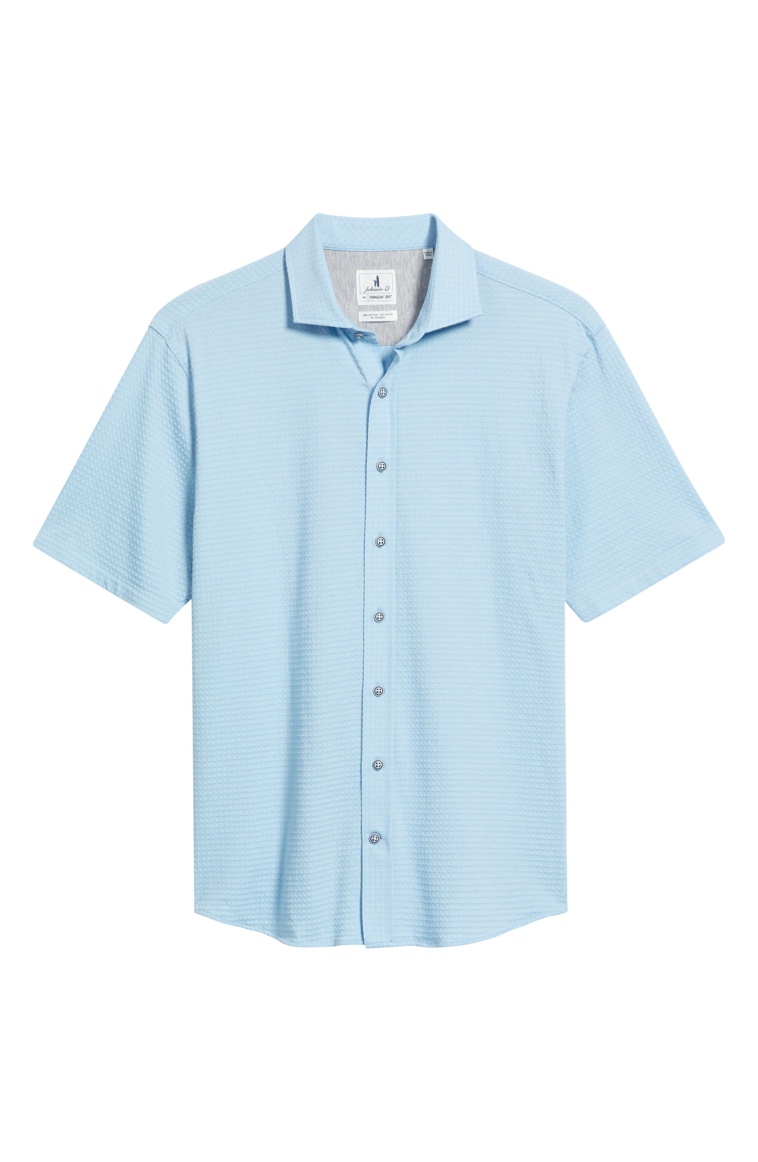 Johnnie-o Surfsucker Knit Short Sleeve Button-up Shirt In Blue