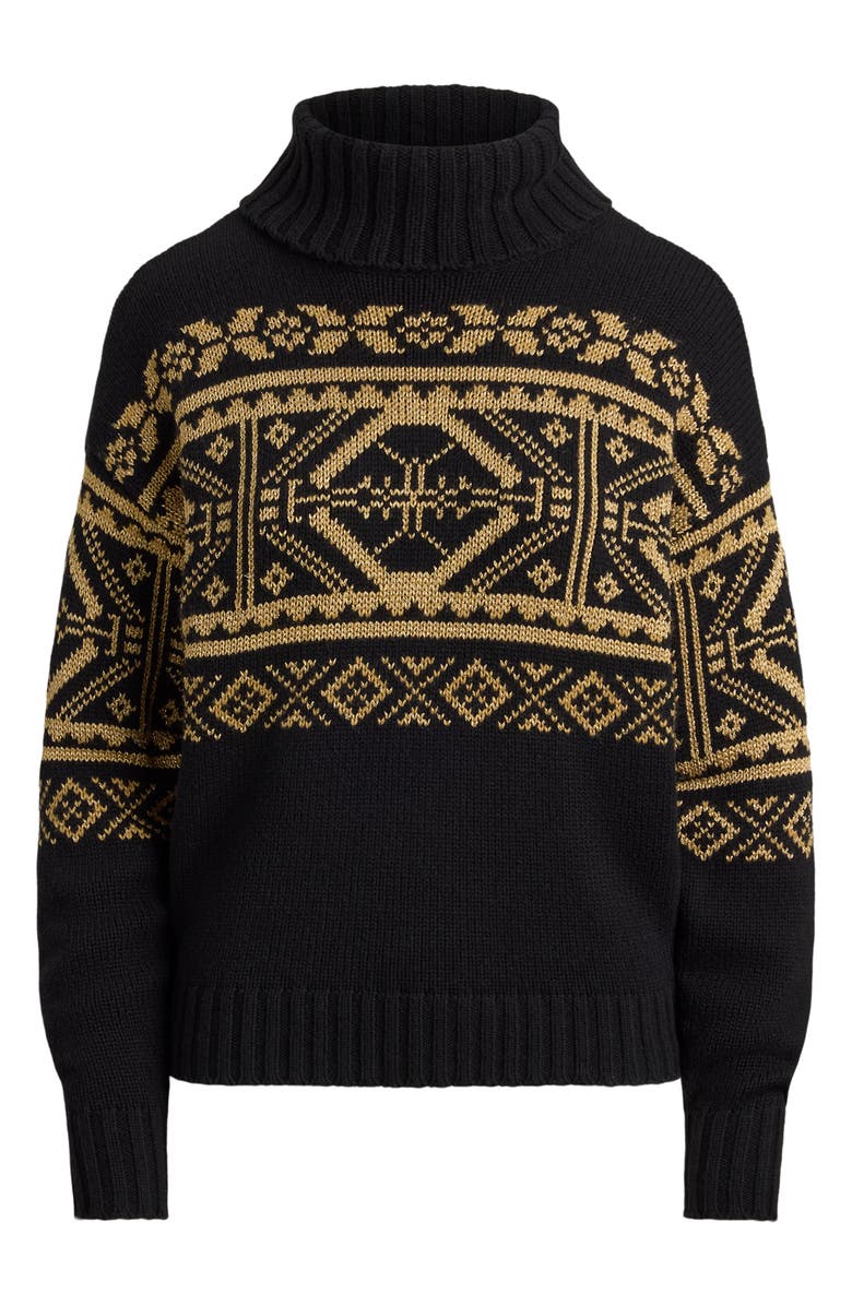 Lauren Ralph Lauren Fair Isle Turtleneck Sweater, Alternate, color, Black/ Relic Gold Metallic