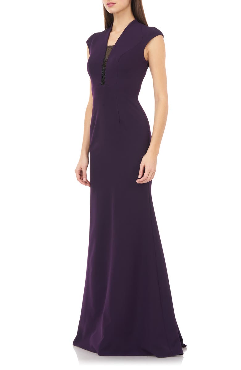Carmen Marc Valvo Infusion Cap Sleeve Crepe Gown, Alternate, color,