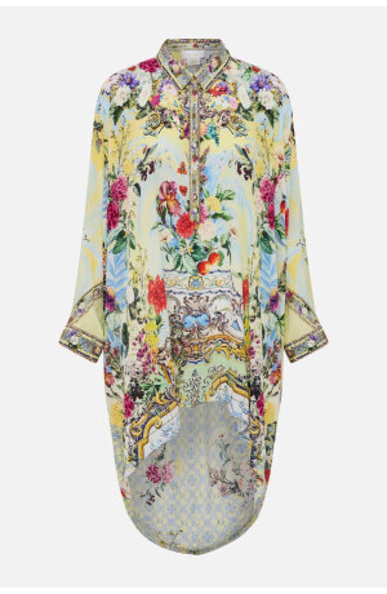 Camilla Button Up Top With Draped Back Flor Fantastica, Alternate, color, Flor Fantastica