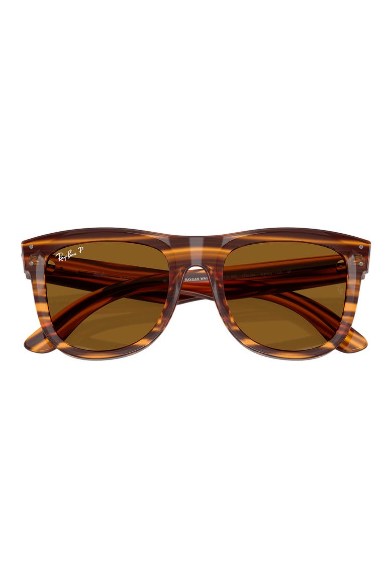 Wayfarer Reverse 53mm Polarized Square Sunglasses, Alternate, color, STRIPED HAVANA / DARK BROWN