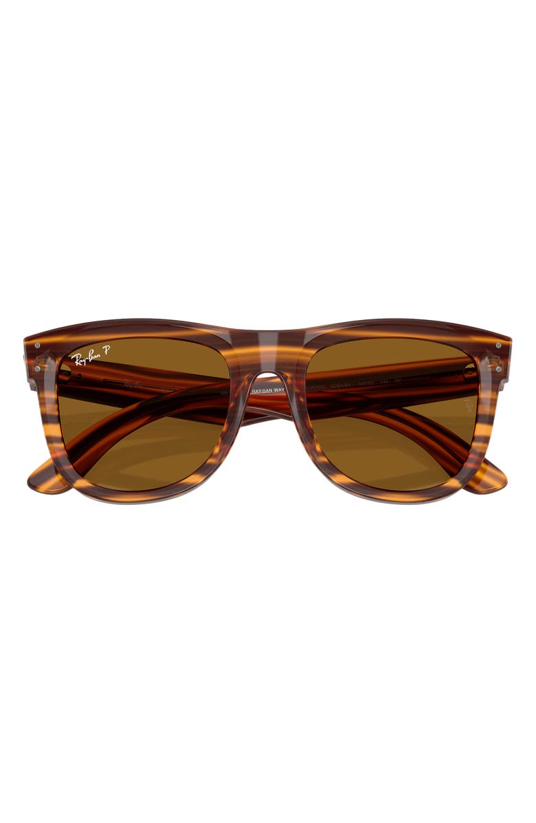 Ray-Ban Wayfarer Reverse 53mm Polarized Square Sunglasses, Alternate, color, Striped Havana / Dark Brown