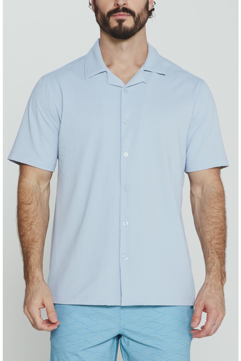 Sutherland Stretch Seersucker Camp Shirt, Main, color, POWDER BLUE