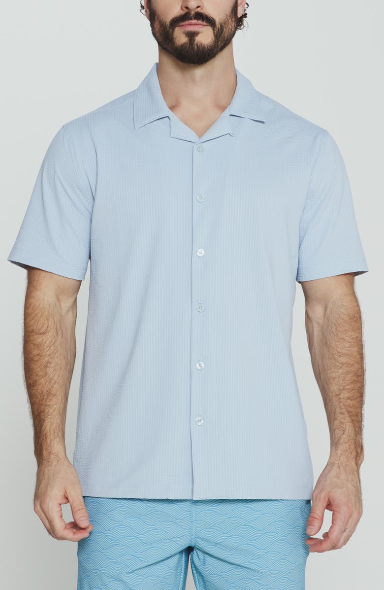 7 Diamonds Sutherland Stretch Seersucker Camp Shirt, Main, color, Powder Blue