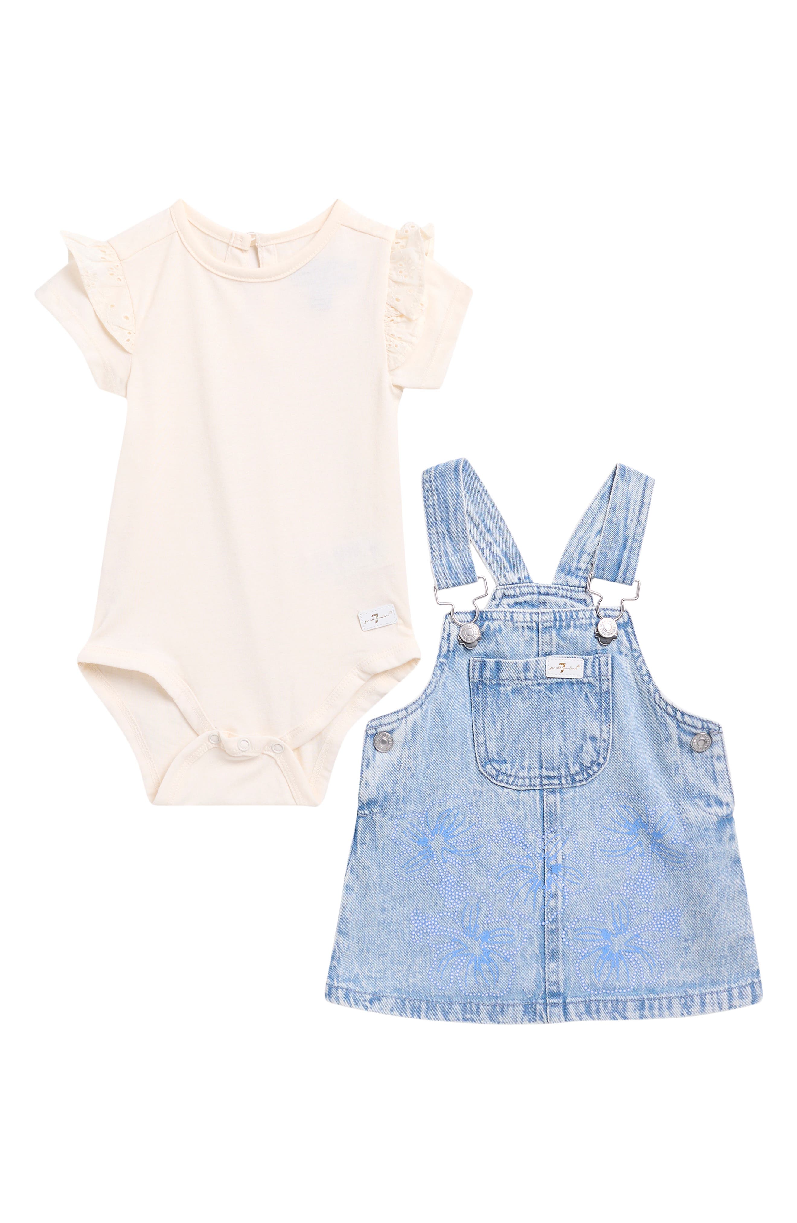 7 For All Mankind Short Sleeve Bodysuit & Denim Jumper Dress Set