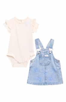 7 For All Mankind Short Sleeve Bodysuit & Denim Jumper Dress Set