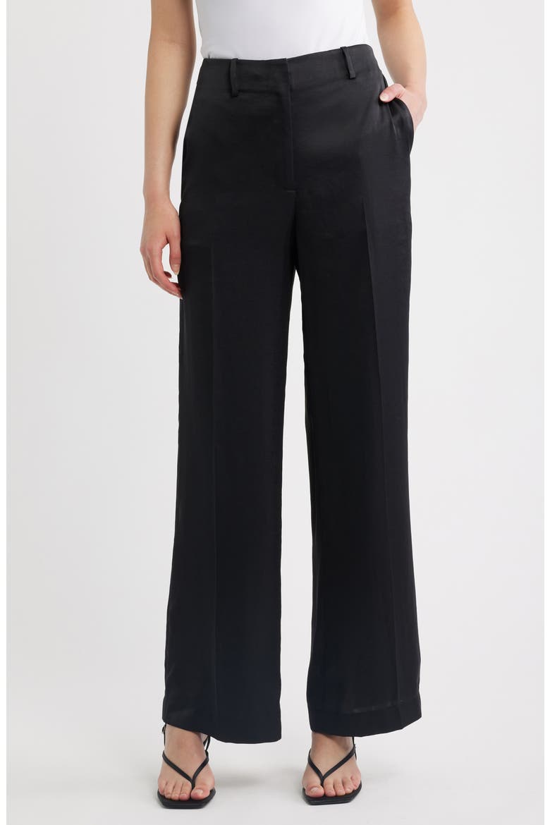 Classic Straight Leg Satin Pants, Main, color, BLACK