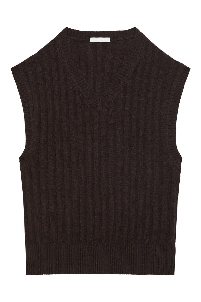 Zephir Oversize V-Neck Ribbed Wool Blend Sweater Vest, Alternate, color, DARK BROWN