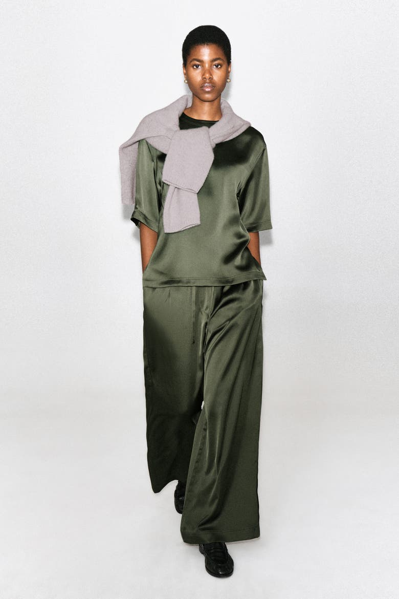 Satin T-Shirt, Alternate, color, KHAKI