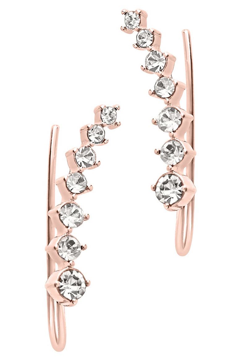 18K Rose Gold Plated CZ Graduated Crawler Earrings, Alternate, color, ROSEGOLD