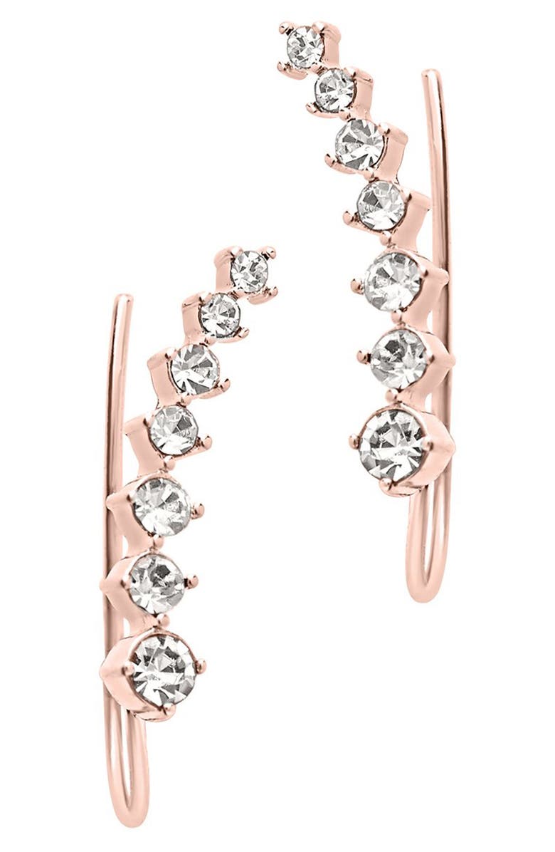 Sterling Forever 18K Rose Gold Plated CZ Graduated Crawler Earrings, Alternate, color, Rosegold