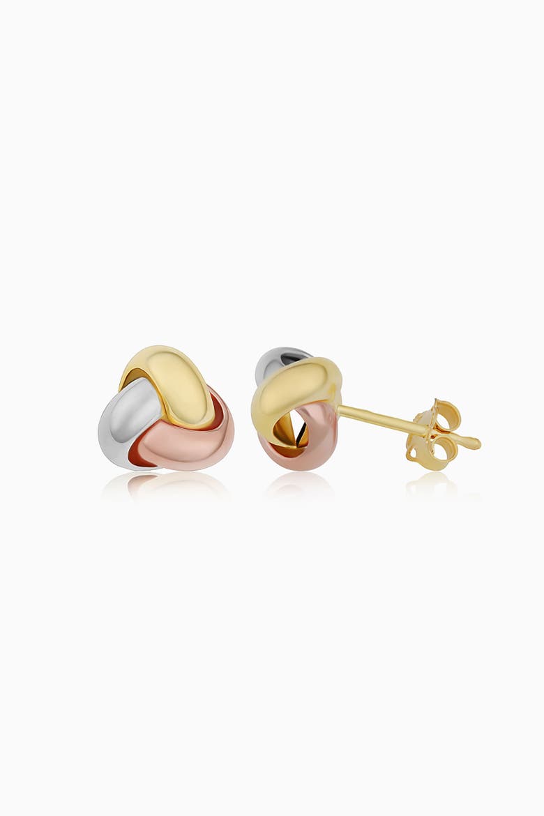 14K Gold Forget Me Knot Stud Earrings, Alternate, color, TriColor Gold