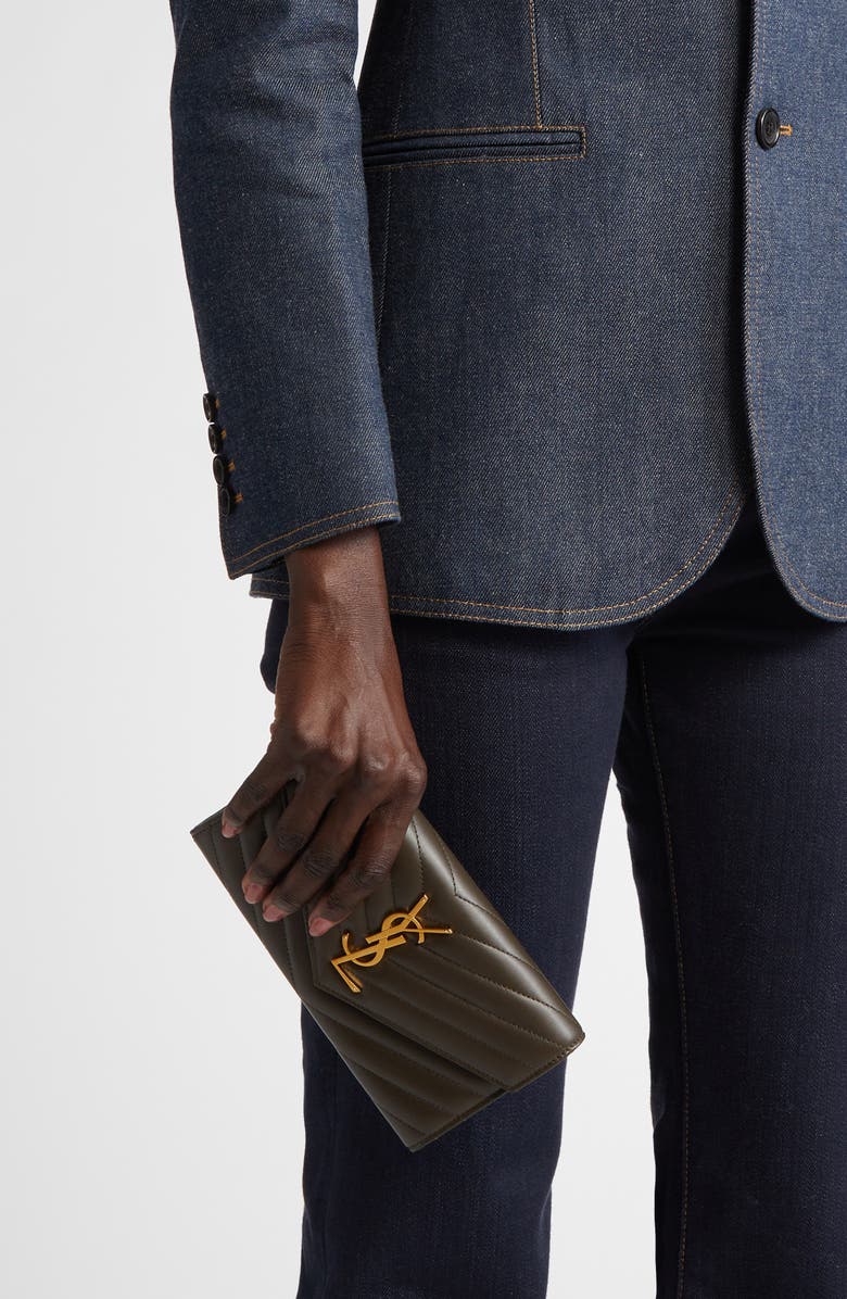 Saint Laurent Cassandre Envelope Flat Leather Wallet, Alternate, color,