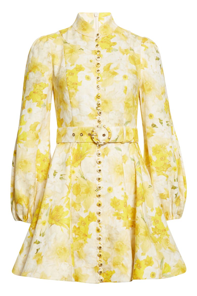 Wonderland Floral Long Sleeve Linen Dress, Alternate, color, DAFFODIL PRINT