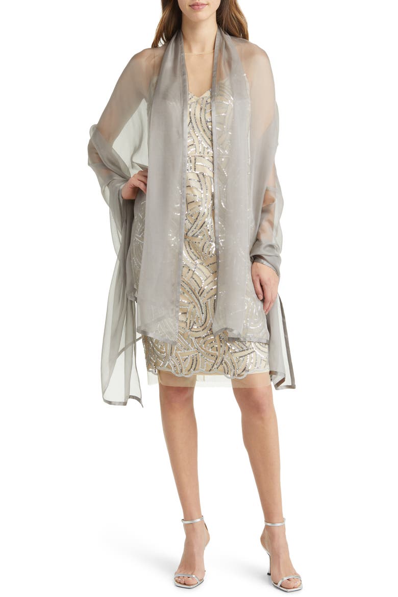 Satin Border Silk Chiffon Scarf, Main, color, GREY SCONCE