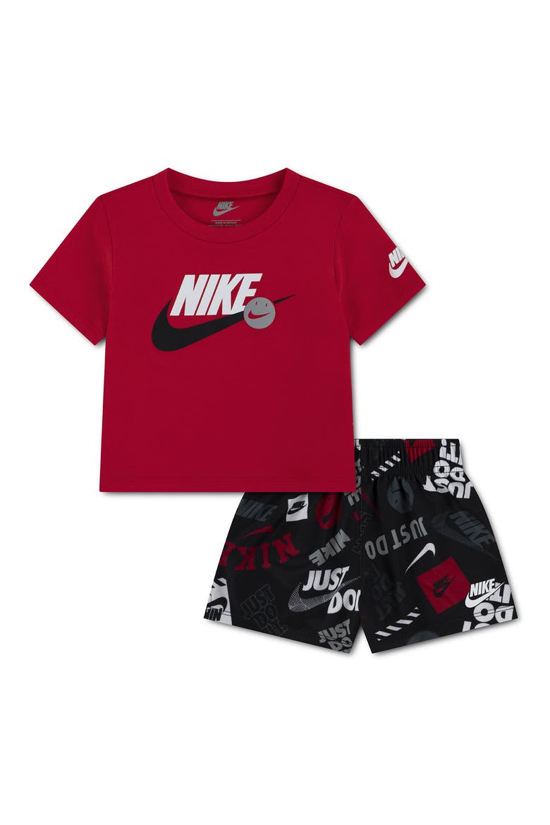 Sportswear All Over Print T-Shirt & Shorts Set, Main, color, BLACK