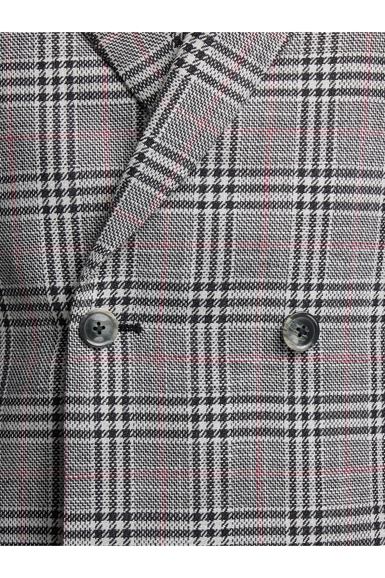 Cotton Blend Plaid Double Breasted Peak Lapel Sport Coat, Alternate, color, Black/White