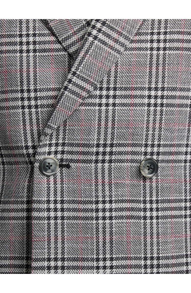 Paul Fredrick Cotton Blend Plaid Double Breasted Peak Lapel Sport Coat, Alternate, color, Black/White